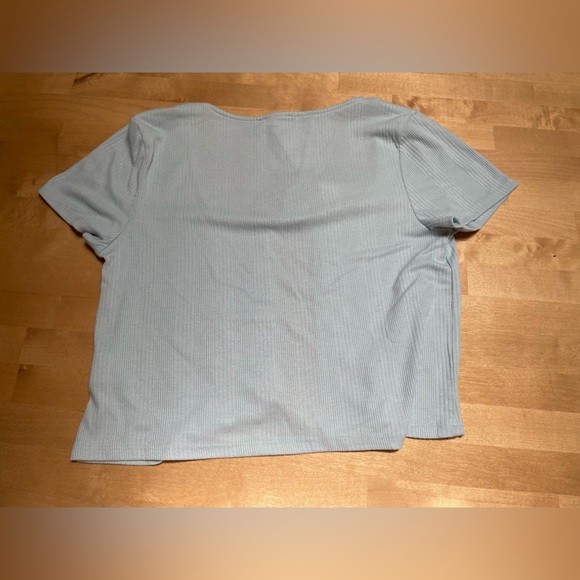 Pink Rose Women’s Short Sleeve Ribbed Light Blue Cardigan Size Large Balletcore - Picture 2 of 11